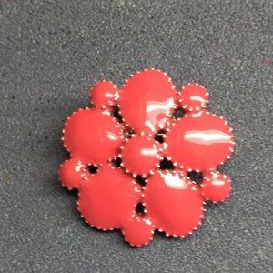 Flower Pin Brooch Dark Pink Enamel Silver Barbie Retro Soft Girl Granny Cottage